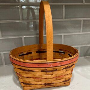 Vintage Longaberger Round Utility Basket with Liner and Leather Handles